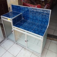 Meja Kompor Dapur 3 Pintu + Rak Piring Model L Keramik Aluminium Bagus