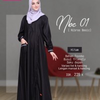 Gamis Nibras Basic NBc 01 Hitam Polos Katun Toyobo Lengan Manset Busui