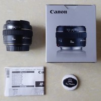 Lensa Fix Bokeh Canon 50 mm f1.4 EF 50mm f/1.4 USM Like New Box Silver