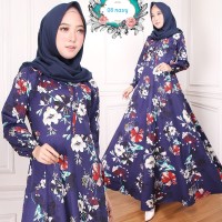 maxi arniz flower Baju gamis navy black busana muslim murah 8 rai TA