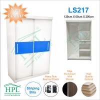 Lemari Pakaian Sliding Door 2 Pintu HPL - White Glossy strip