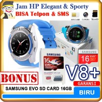 Smartwatch V8 BIRU Bonus SD Card - Jam HP Smart Watch DZ11 MMC Card