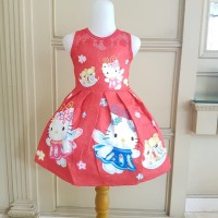 GA2609 HELLO KITTY ANGEL LACE RED (BAJUKIDDIE) DRESS ANAK PESTA GAUN