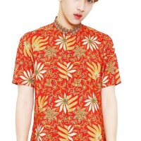 Batik Flike Store Kemeja Lengan Pendek Shanghai Neck Red Max - Merah,
