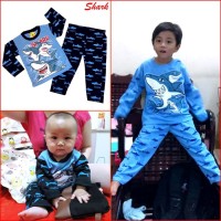 Baju Tidur Anak Piyama SHARK Laki Perempuan 8 tahun, Biru Hitam
