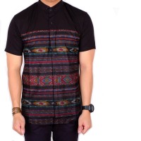 Kemeja Batik baju cowok lengan pendke hitam kombinasi tribal batik