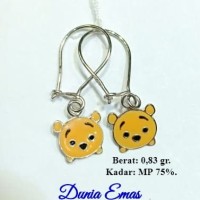 Anting Gantung Bayi 1 gram Tsum Tsum Pooh Emas Putih Kadar 75%.