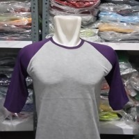 KAOS RAGLAN 3/4 DEWASA DOMINASI ABU LENGAN UNGU - KAOS RAGLAN UNISEX