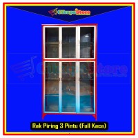 PROMO Lemari / Rak Piring Aluminium 3 Pintu SUPER Full Kaca Riben