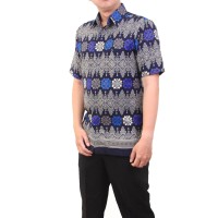 Kemeja Batik Pria Heritage Royal Peach Ulos Biru Slim Fit