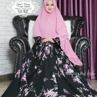 Viona syari gamis wolfis premium navy hitam motif rose khimar ceruti 2