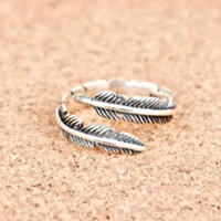 Cincin Perak Asli S925 Pria Wanita Feather Silver Ring Free Size