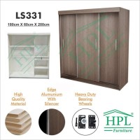 Terlaris Lemari Pakaian Sliding Door 3 Pintu Hpl - Motif Kayu Coklat