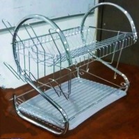 PROMO RAK TEMPAT PIRING STAINLESS MINIMALIS 2 TINGKAT BESI 2 LAYER DI