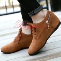 Sepatu wanita coklat tali boots boots resleting korea jepang unik