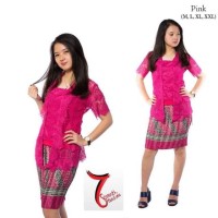 SETELAN KEBAYA BROKAT LENGAN PENDEK BIRU PINK
