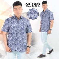Kemeja Motif Pria Lengan Pendek Warna Biru Andre Michel 15648