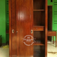 Lemari Pakaian 2Pintu Model Sliding Full Kayu Jati Grade A Free Ongkir
