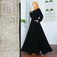 HITAM Gamis Jetblack Etnic Gold Syari Baju Busana Muslimah Umroh Haji