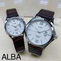 Jam Tangan Alba AL81715 Couple Body Silver Tali Kulit