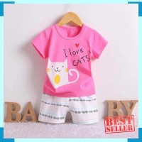 Setelan Anak Comfy Casual / I Love Cats Pakaian Bayi Setelan Bayi Lucu