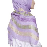 JIlbab pashmina ungu bermotif bahan katun