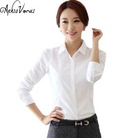 Blus Sifon Wanita Lengan Panjang Kerah Putih Wanita Kemeja