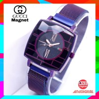 Hot Jam Tangan Wanita Gucci Asli Analog Magnet Segi Bricks Rantai