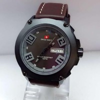 Jam Tangan Swiss Navy Army Black Leather Dark Brown Original Asli