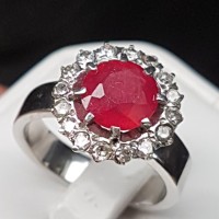C792 cincin perak silver ruby rubi & intan berlian diamond no 14/6.5
