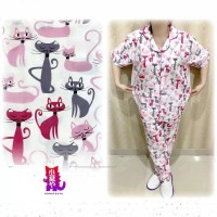 BAJU TIDUR UKURAN BESAR WANITA CP WHITE CAT BIG SIZE KATUN IMPORT