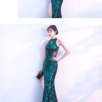 Elegant Green Evening Party Sleeveless Long Dress