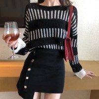 Wah dress Baju Atasan Wanita Sweater Rajut Korea Import AB535531 Black