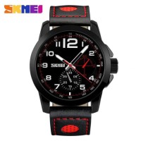 Jam Tangan Pria Kulit Casual ASLI Original Skmei Anti Air Hitam