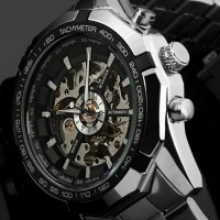 Jam Tangan Pria Mekanik Otomatis Winner Skeleton - Hitam Silver
