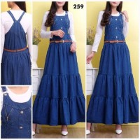 overall hijabers jumpsuit jeans rok panjang kombinasi lipatan kancing