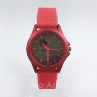 Jam Tangan Wanita Cewek Sport Puma Tali Karet Rubber Warna Merah