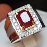 C782 cincin perak silver ruby rubi & intan berlian diamond no 17/7.75