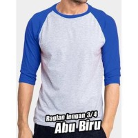 KAOS RAGLAN PRIA COTTON COMBED 30S LENGAN 3/4 KOMBINASI ABU / BIRU