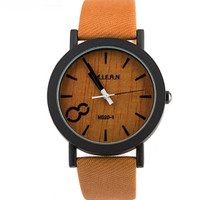 Jam Tangan Kulit Vintage Pria Kuarsa Sambungan Kayu Coklat - FAS153