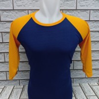 kaos raglan 3/4 - biru dongker kombinasi kuning kunyit
