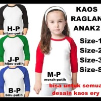 Promo Murah Say Kaos Raglan Anak Lengan3/4 Untuk Semua Desain Gambar