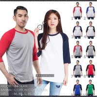 KAOS RAGLAN PUTIH x MERAH WANITA 100% SOFT COTTON COMBED M - XL