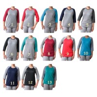 Lapakav Kaos Raglan Cewe 3/4 Abu Navy