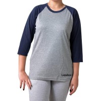 Lapakav Kaos Raglan Cewe 3/4 Abu Navy