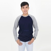 Kaos Raglan Lengan Panjang Polos Unisex Navy Lengan Abu