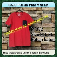 Kaos polos pria tanpa gambar berkantong bahan cotton combed v neck