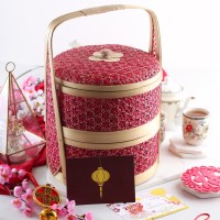 Rantang Bambu Imlek 2 Tingkat (untuk Hantaran, Man'yiek, 1 Tahunan)