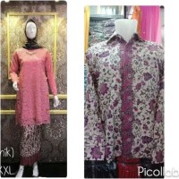 Couple Brokat Baju KurungTunik Warna Dusty Pink Batik Lengan Panjang
