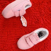 BIG SALE SEPATU VANS ANAK CEWEK FULL SOFT PINK PEREKAT UKURAN KECIL